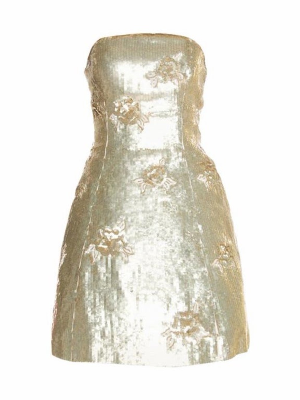 Oscar De La Renta Gold Sequin Floral Embellished Mini Dress